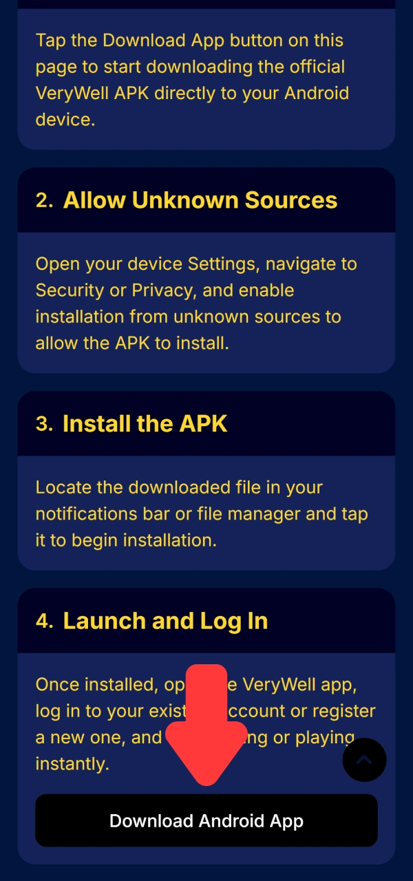 Click the direct link to download the VeryWell APK on Android.