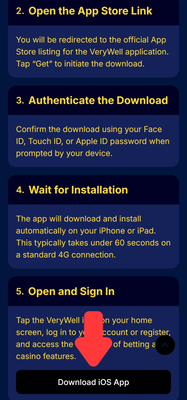 Launch your smartphone browser to download the VeryWell iOS App online.