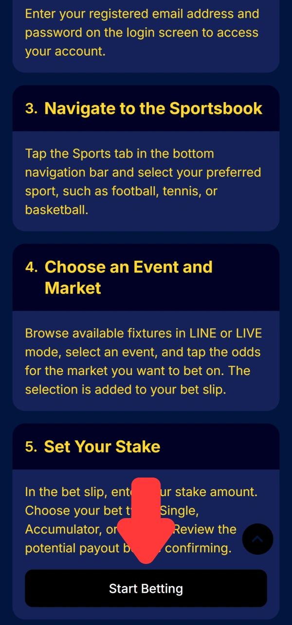 Get the mobile program showing how to place your first VeryWell bet.