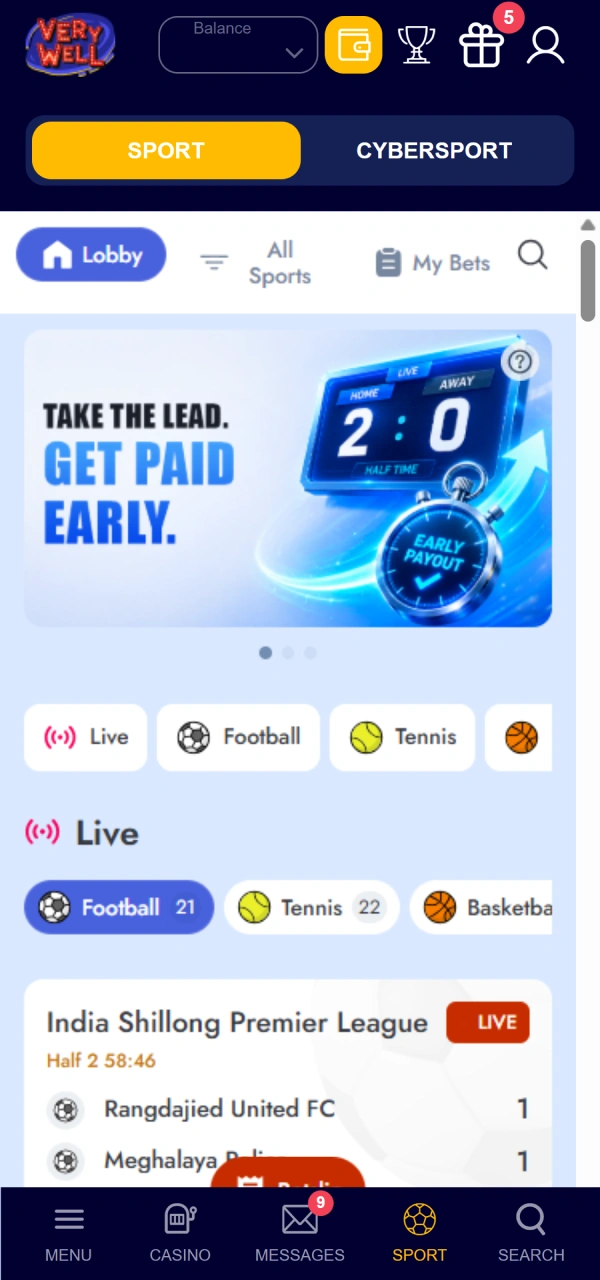 Open active sports lines explaining how to place your first VeryWell bet.
