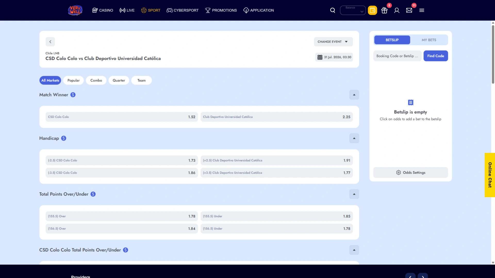 Select your target odds line showing how to bet on VeryWell Basketball.