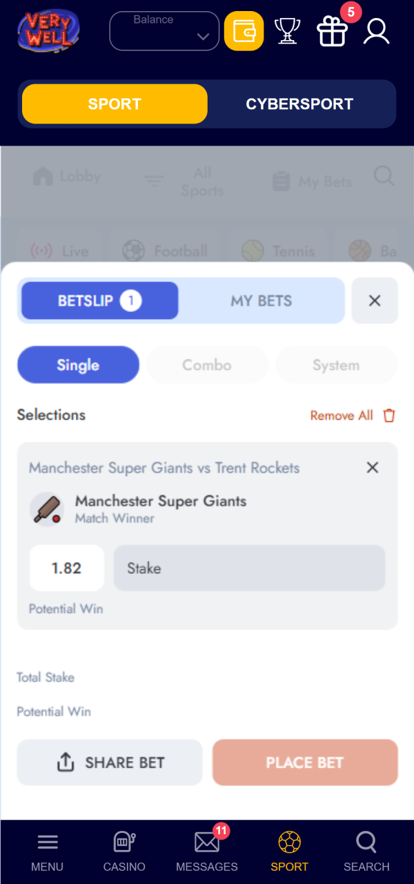Confirm your final multi-selection slip executing VeryWell Cricket betting guide.