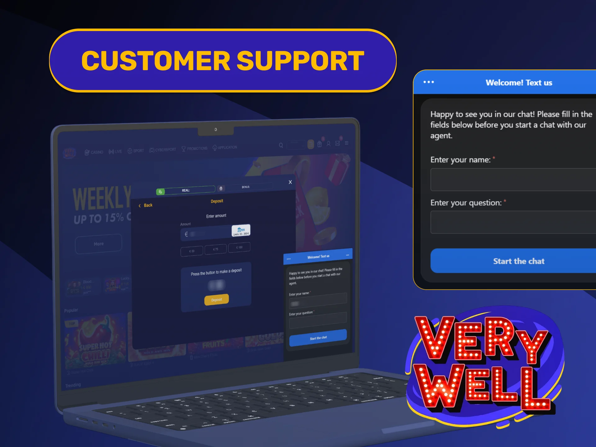 Contact expert help desk managers regarding your pending official VeryWell Deposit.