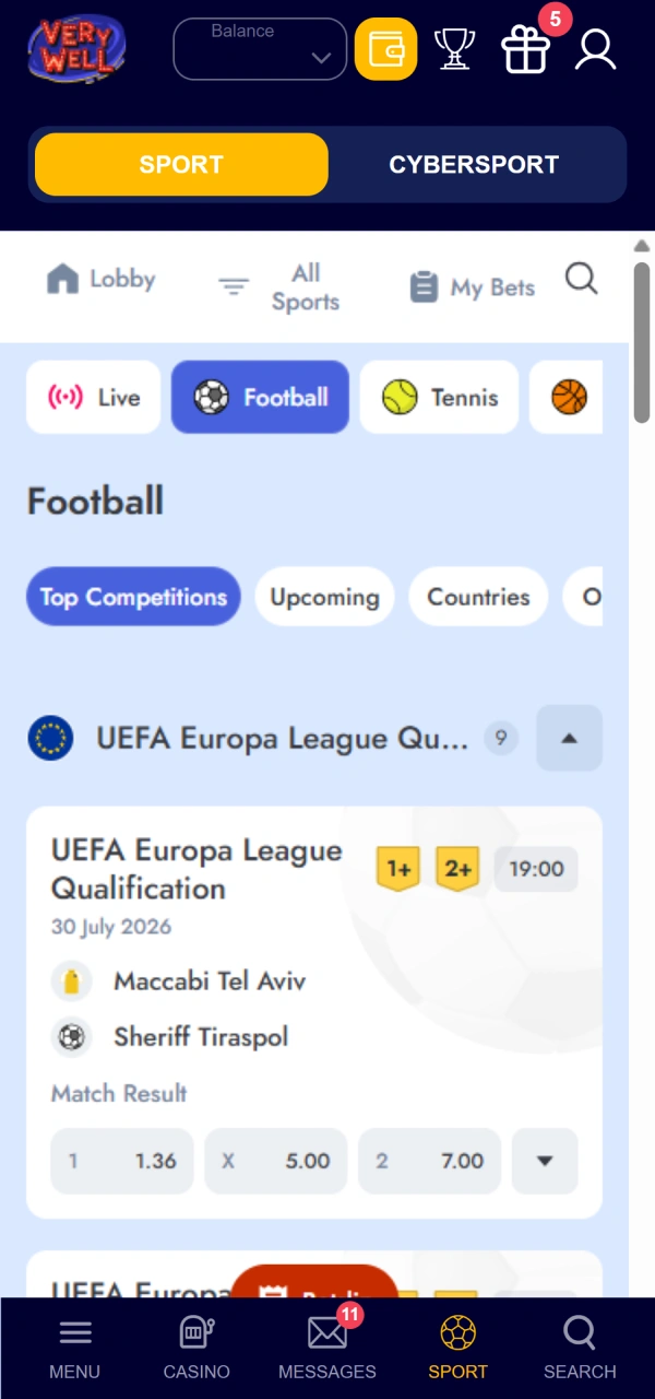 Pick your target match fixture for VeryWell Football betting how to start.