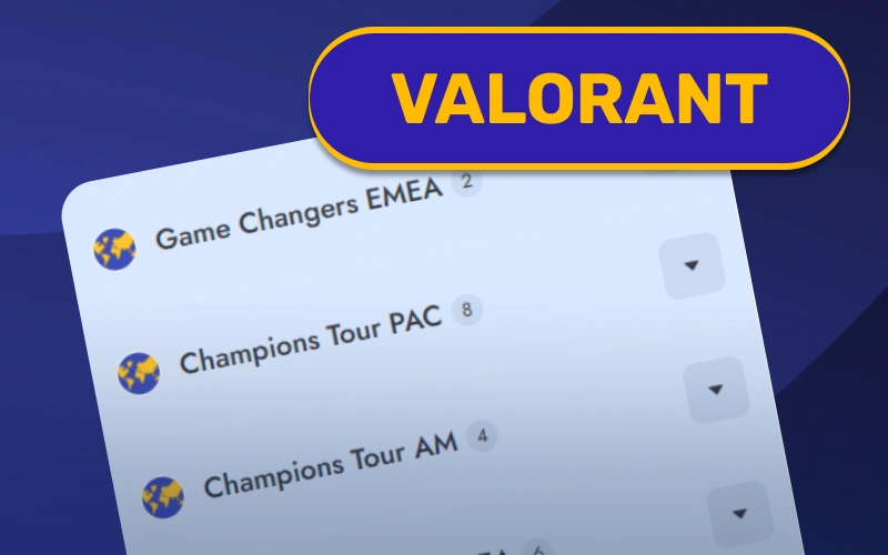 Place wagers on circuit tournaments in Valorant using active VeryWell platform.