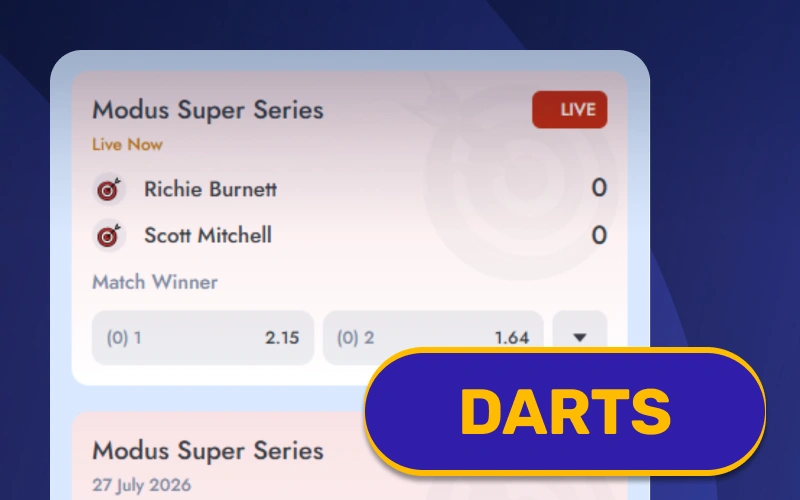 Wager on tournament leg winners in Darts via official VeryWell platform.