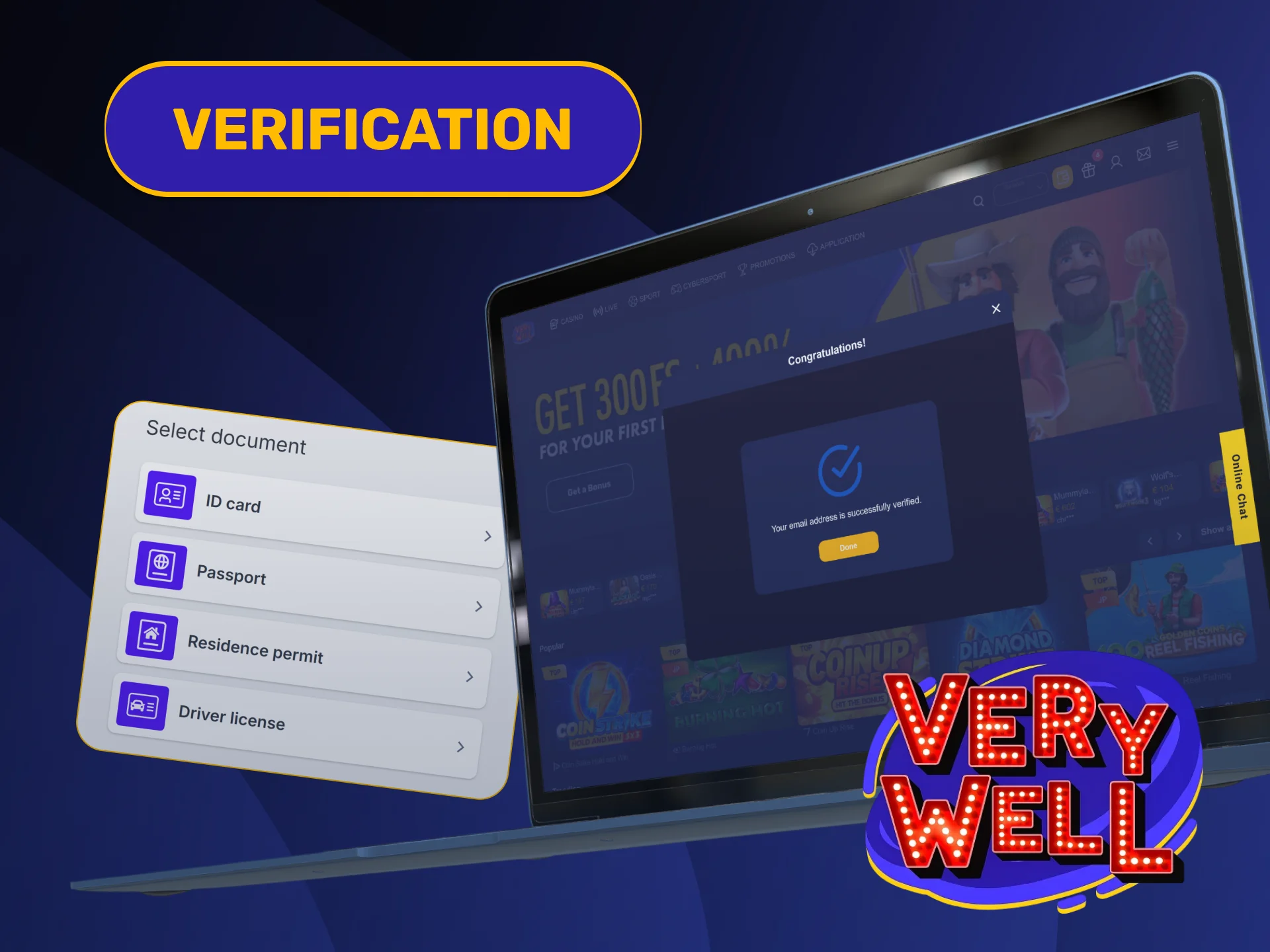 Complete identity validation procedures starting on the main VeryWell Home page.