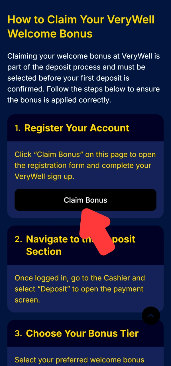 Open a personal profile demonstrating how to claim your VeryWell bonus.