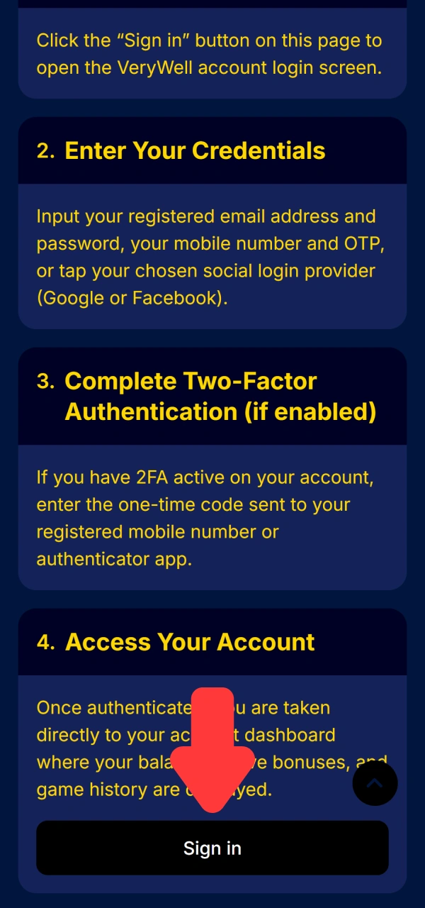 Access the sign-in portal explaining how to log in VeryWell.