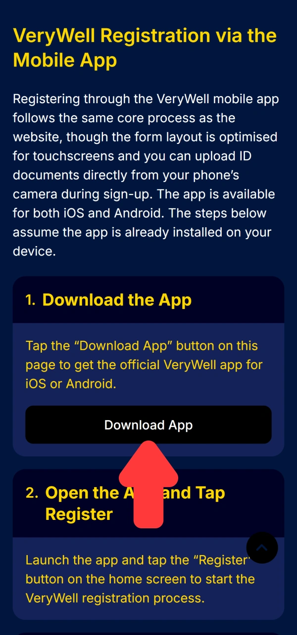 Install the mobile software for VeryWell Registration via app today.