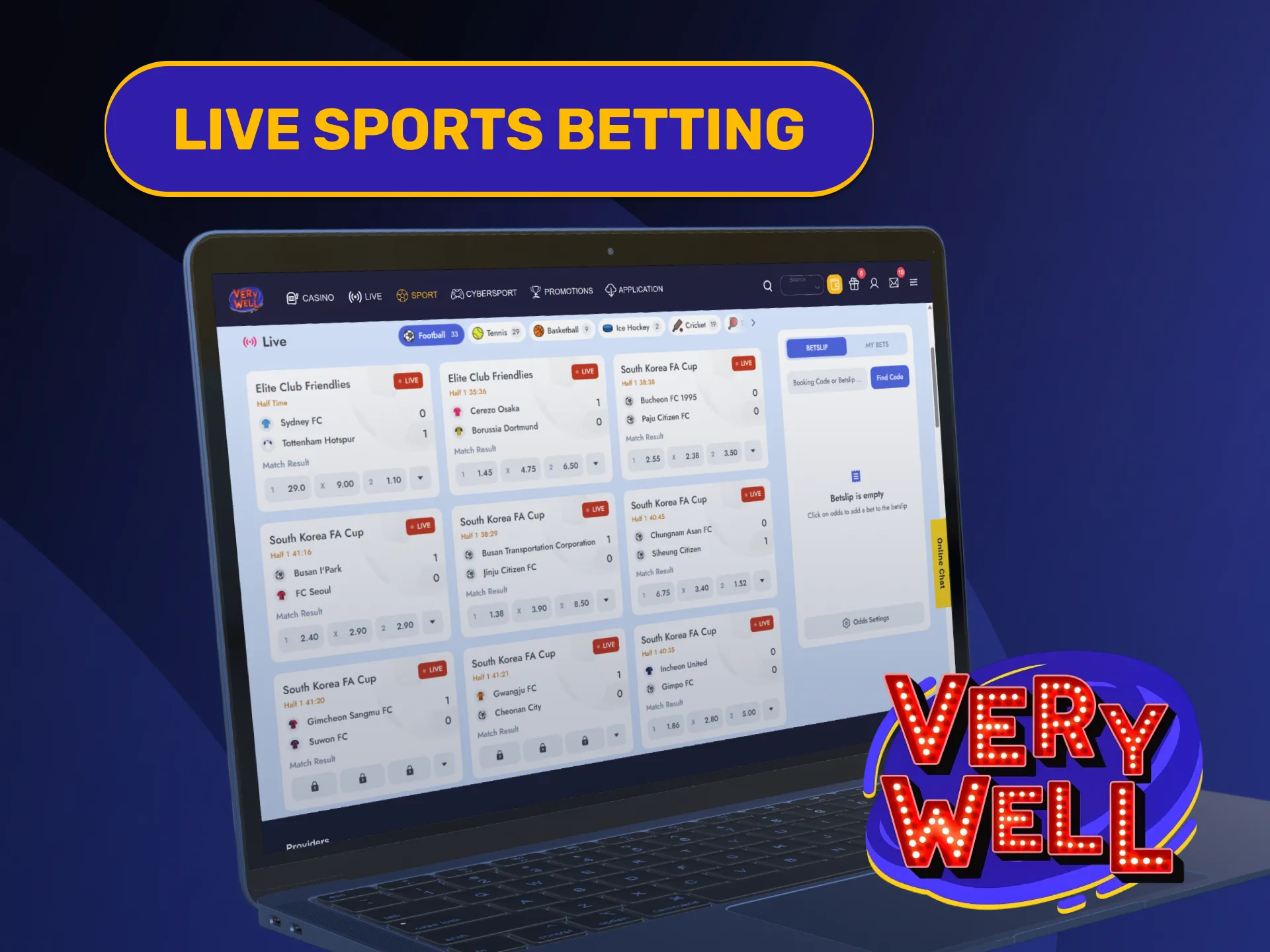 Place real-time in-play sports wagers directly on VeryWell Sports.