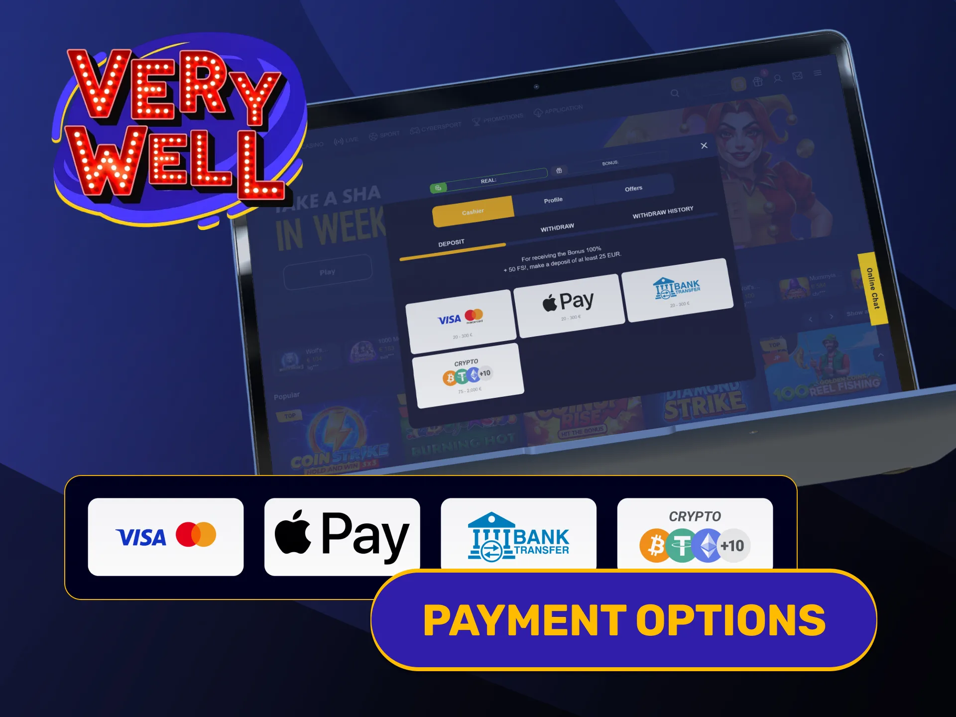 Top up your profile wallet choosing secure VeryWell Sports banking.