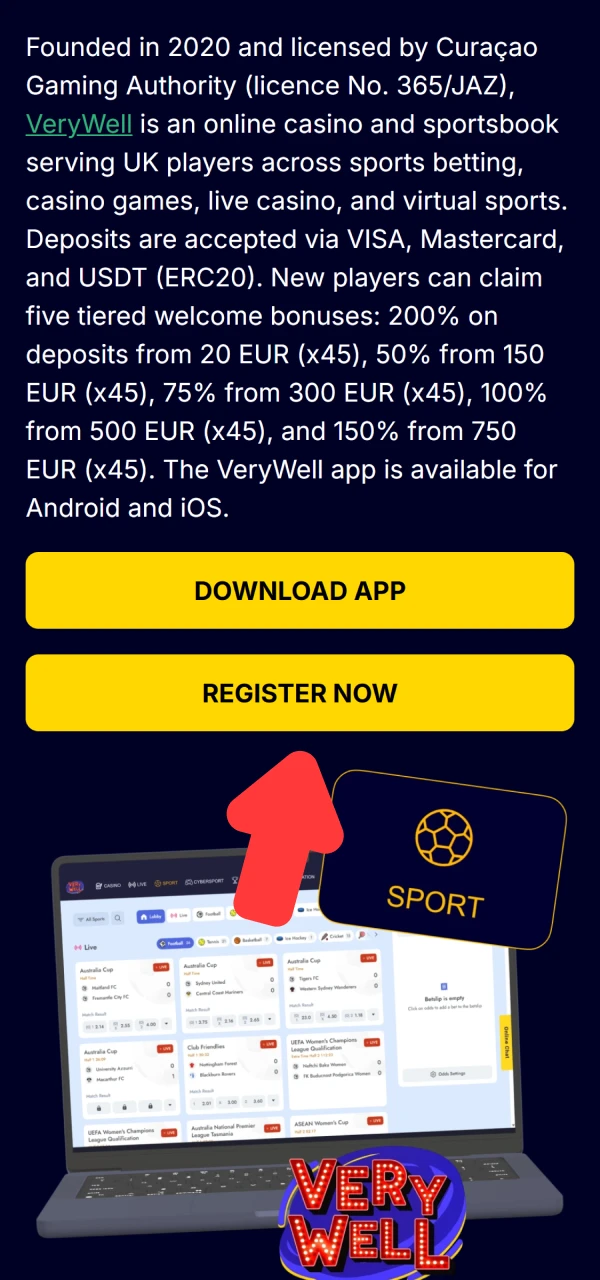 Press the primary sign-up link explaining registration at VeryWell Sports.