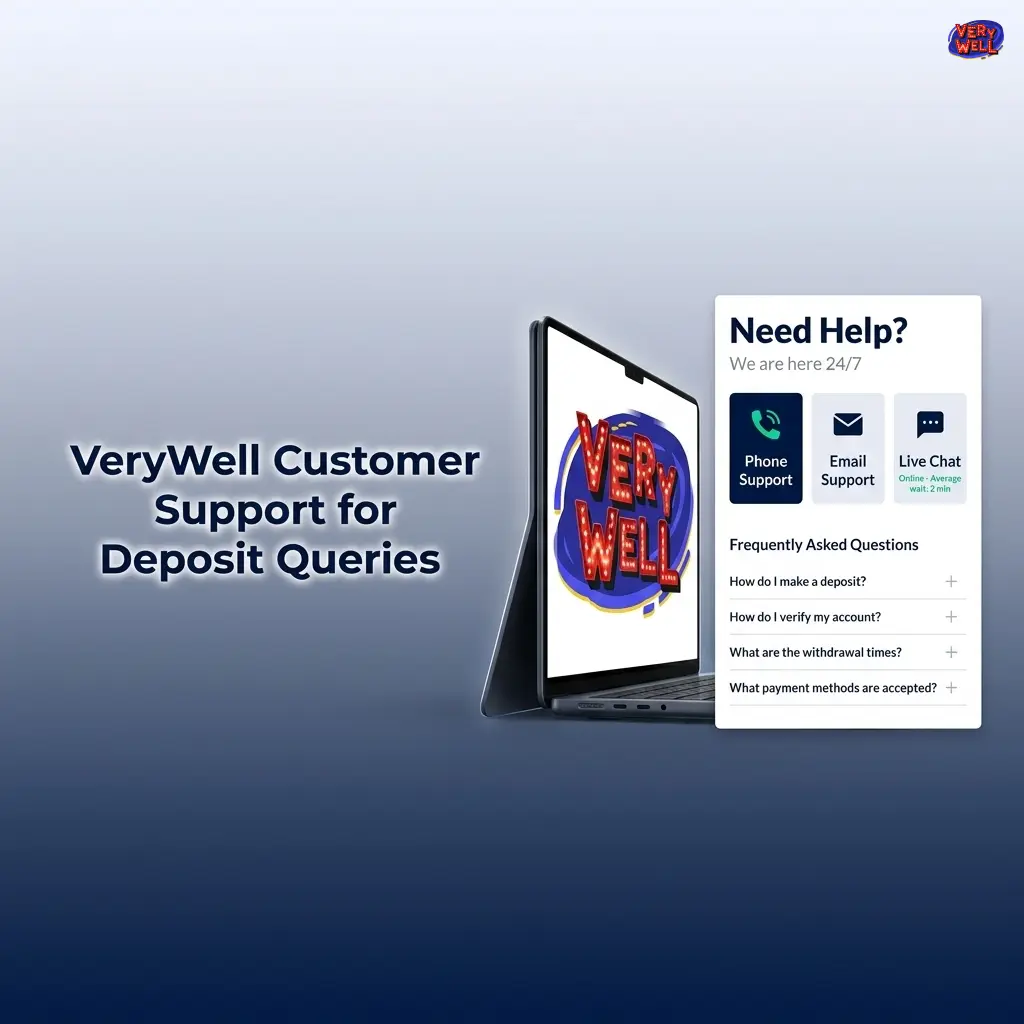 VeryWell customer support channels for deposit queries including live chat, email, and on-site help centre options