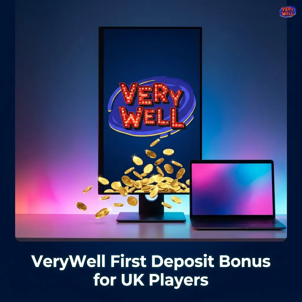VeryWell Casino tiered first deposit bonus table for UK players showing percentages from 200% to 150% with x45 wagering