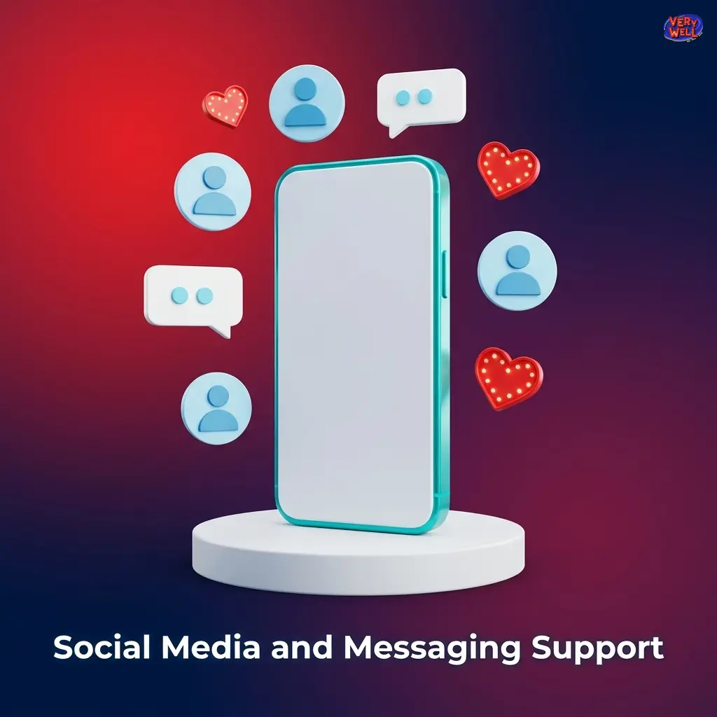 VeryWell Casino social media and messaging support channels including Facebook, X, Instagram, Telegram and WhatsApp