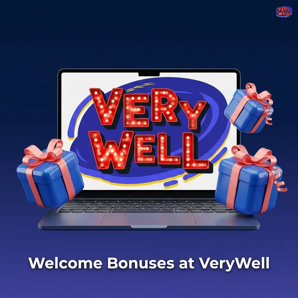 VeryWell Casino five-tier welcome bonus table showing deposit thresholds from 20 to 750 EUR with 45x wagering requirements