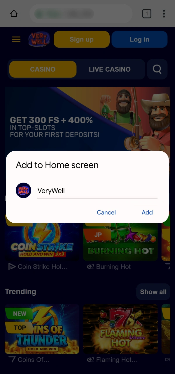 Validate app shortcut setup on Android to launch VeryWell Aviator app.