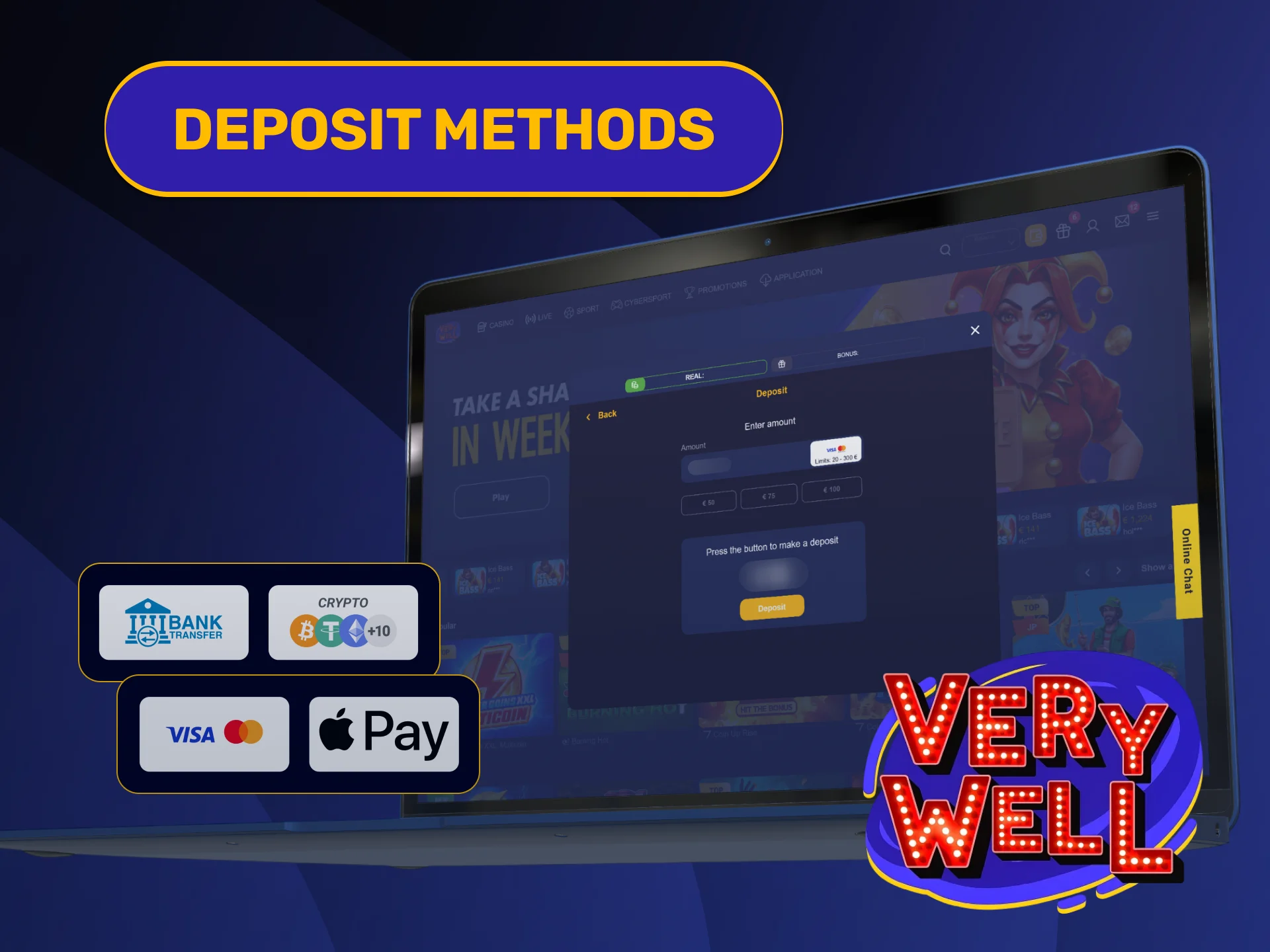 Top up your profile funds safely using secure VeryWell Betting options.