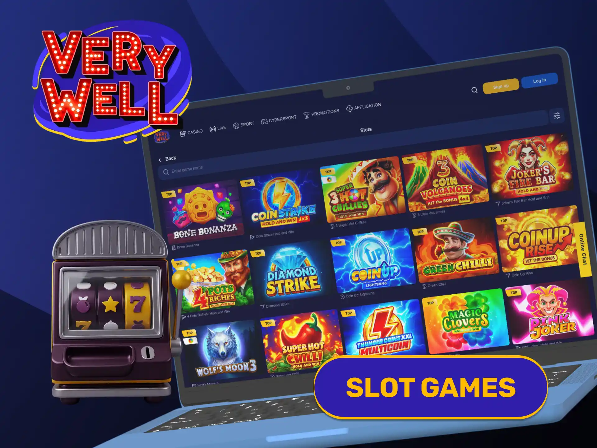 Spin high-payout video reels playing games inside the virtual VeryWell Casino.
