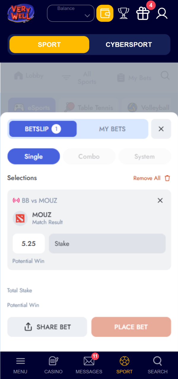 Validate your final wager slip using our mobile VeryWell Esports app.
