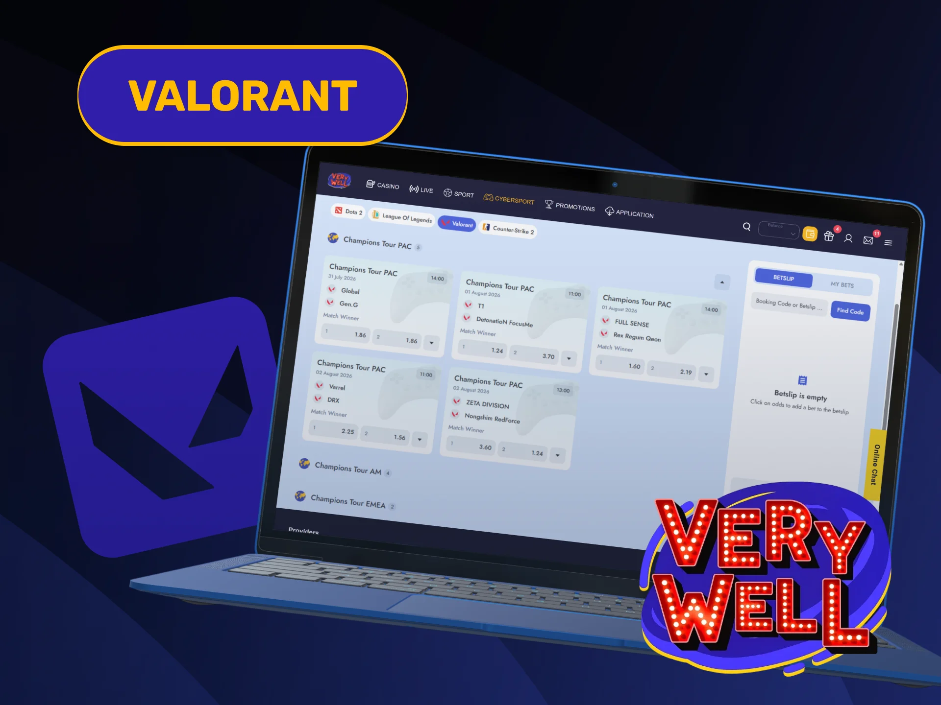 Wager on circuit tournament bracket series in Valorant on VeryWell Esports.