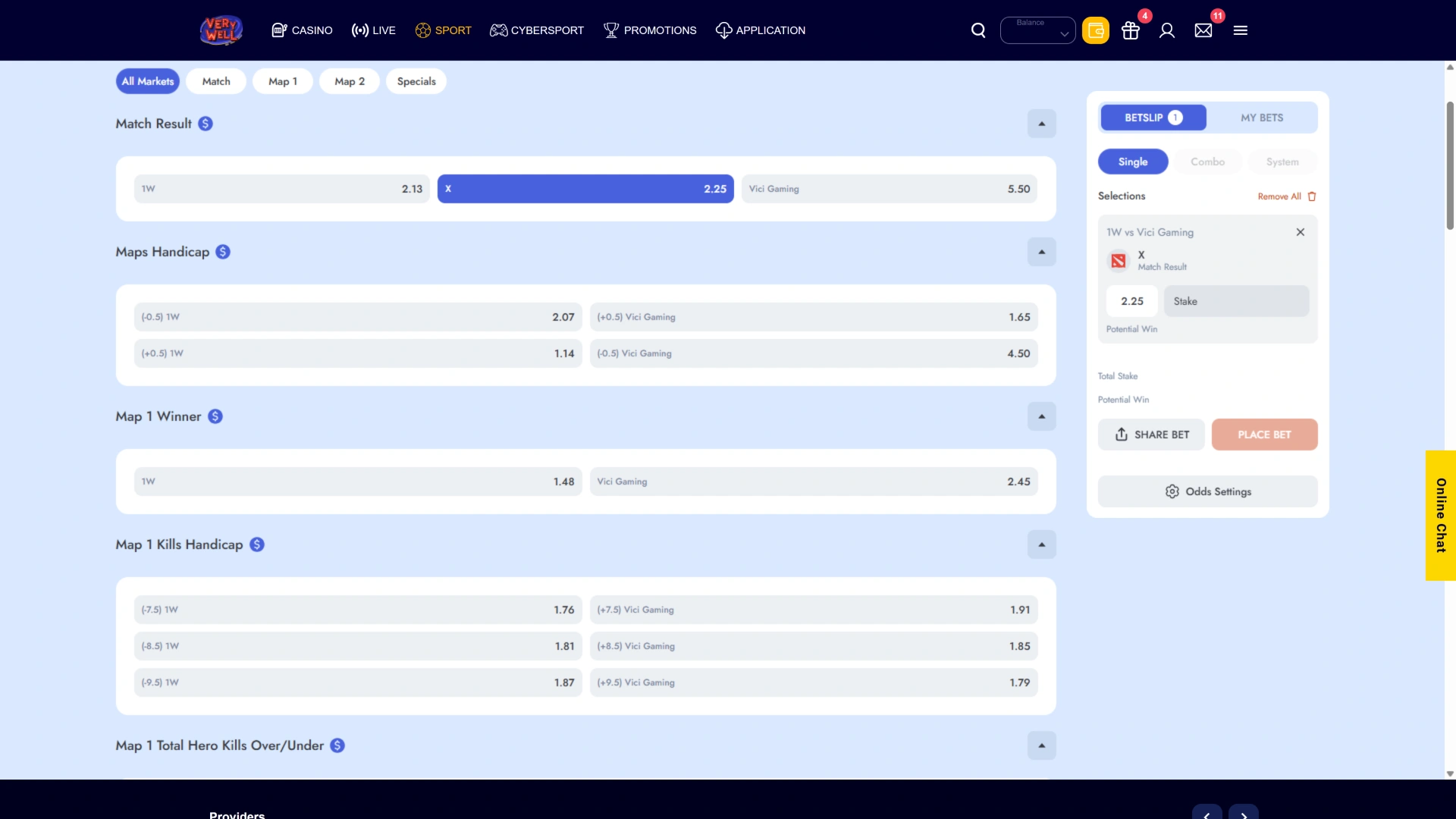 Confirm your multi-selection slip explaining how to start betting on VeryWell Esports.