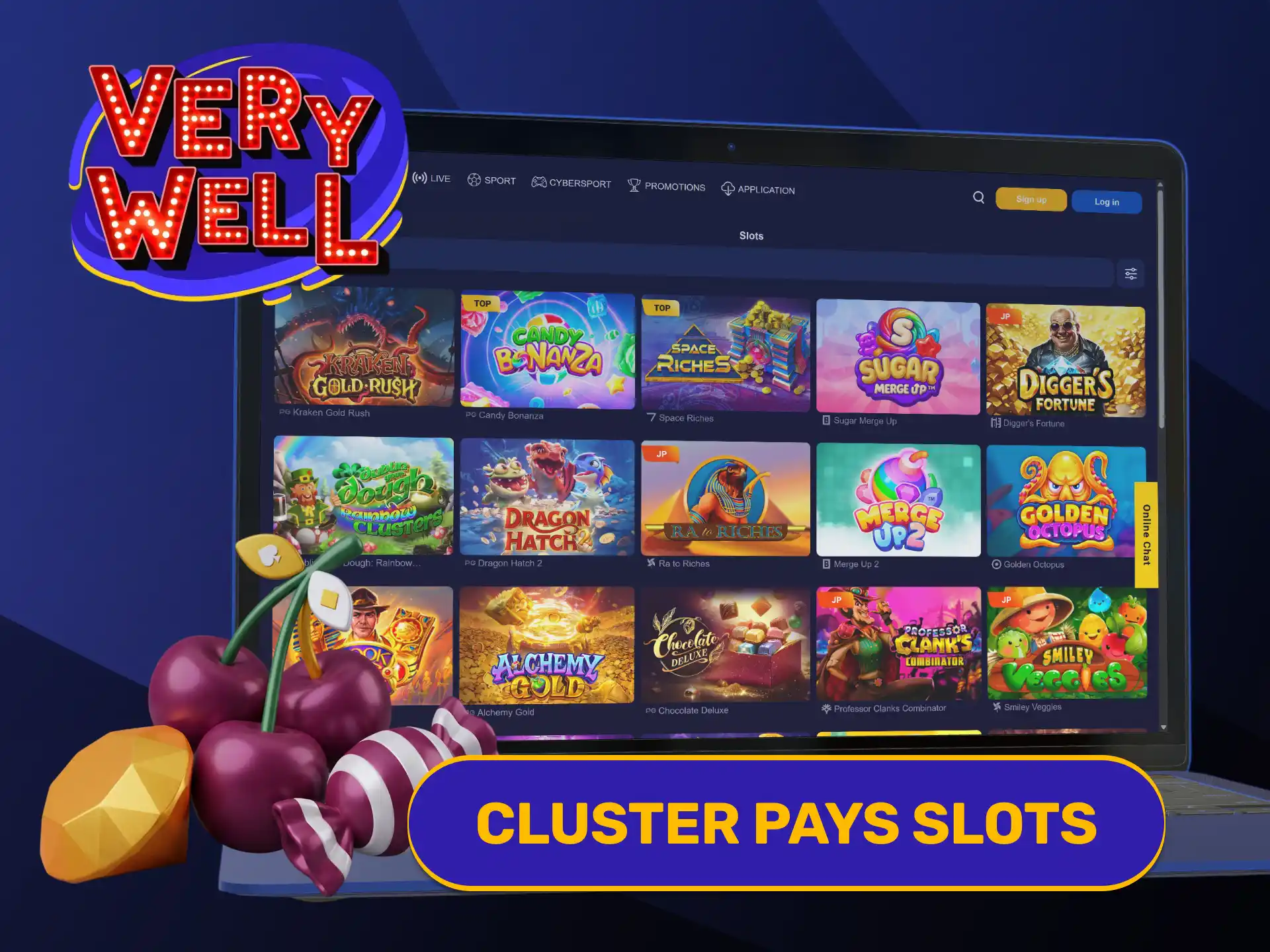Connect matching grid symbols together playing Cluster Pays Slots at VeryWell.
